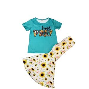 Girls Boutique Clothing Set T Shirt And Bell Bottoms 6-7Y Floral Graphic Casual‎